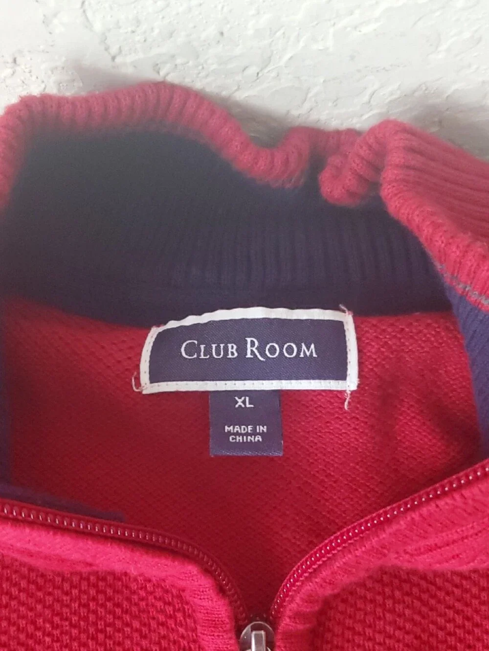 Club Room Men’s XL Red Quarter Zip Textured Cotton Pullover Sweater